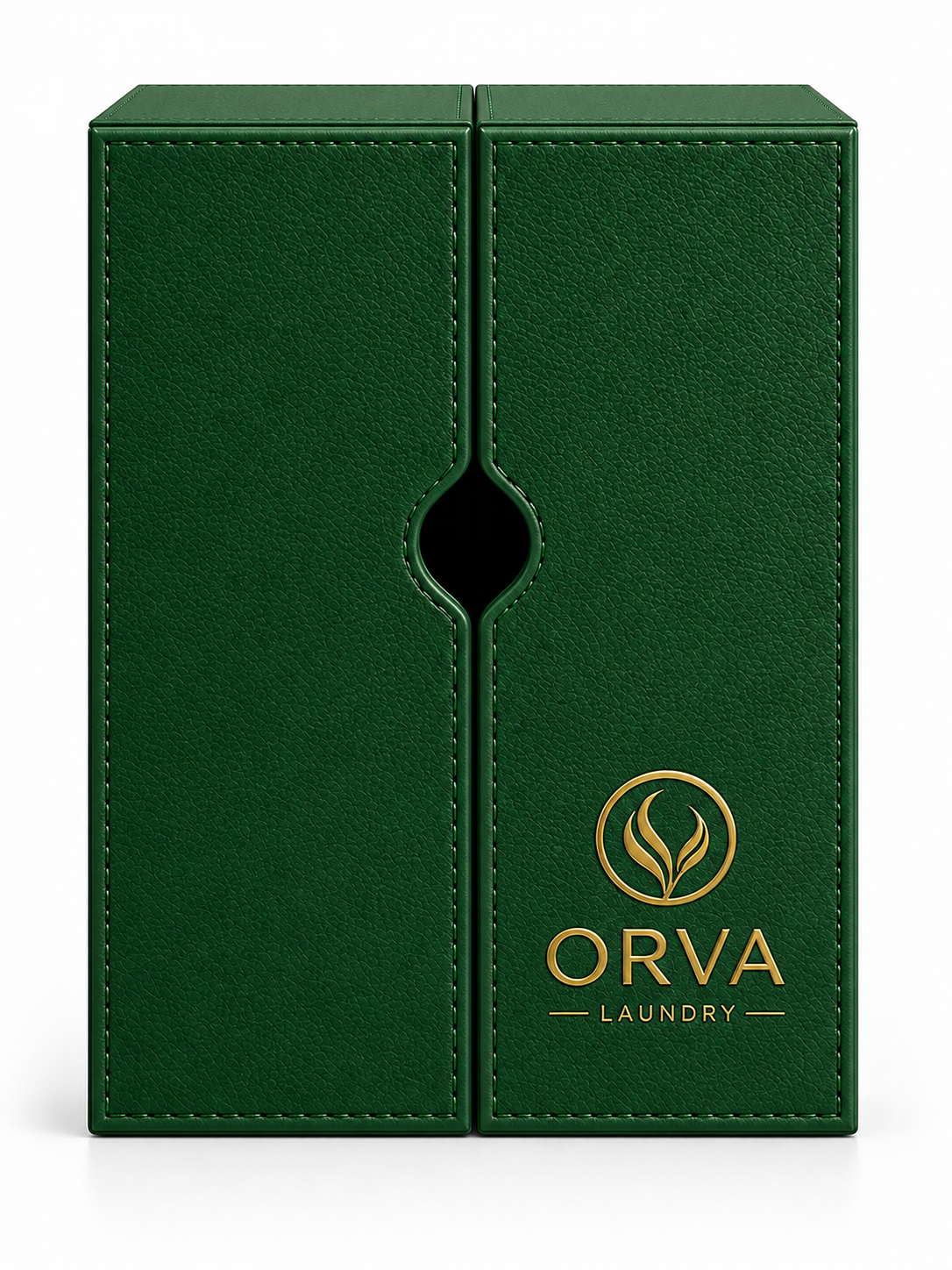 ORVA laundry box in forest green with premium leather-like finish