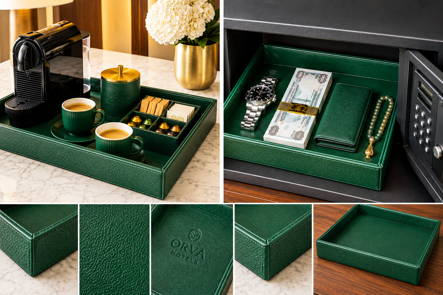 ORVA coffee station and safe tray combination on marble surface